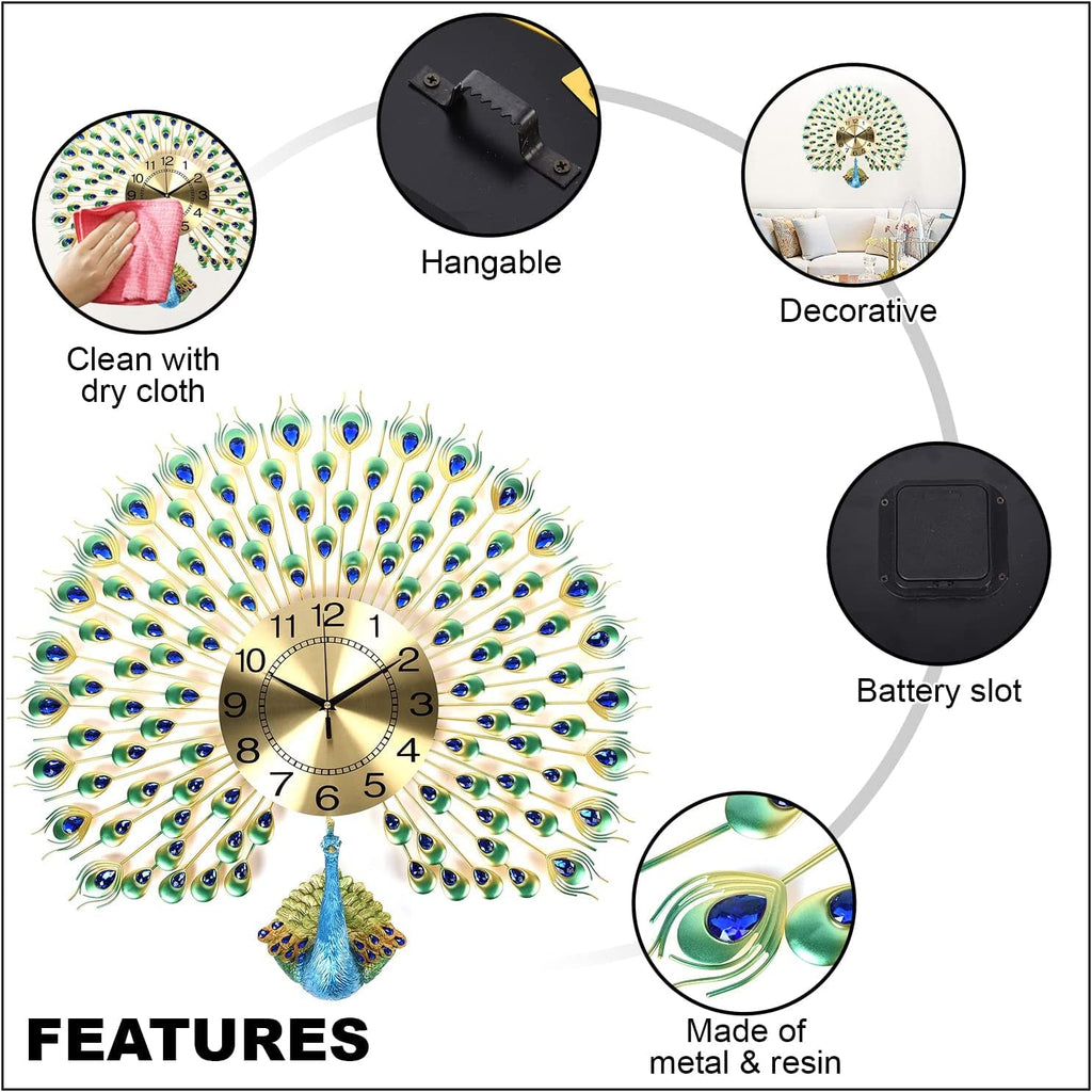 Luxury Peacock Crystal Wall Clock