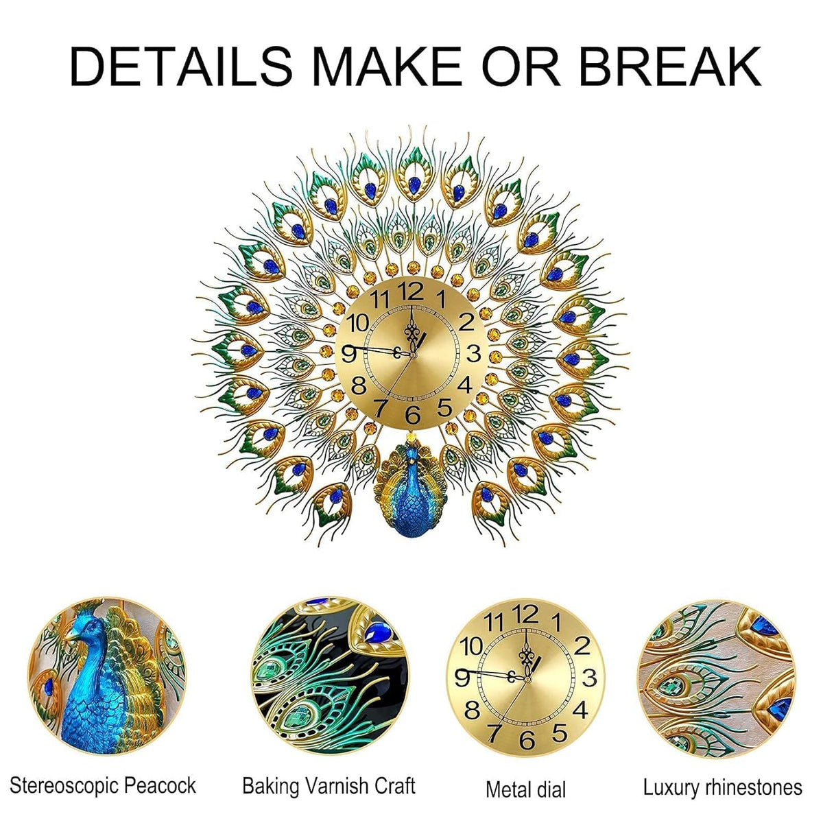 Luxury Peacock Crystal Wall Clock